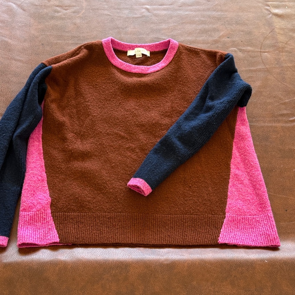 LOFT Colorblock Sweater - Brown, Pink, and Navy